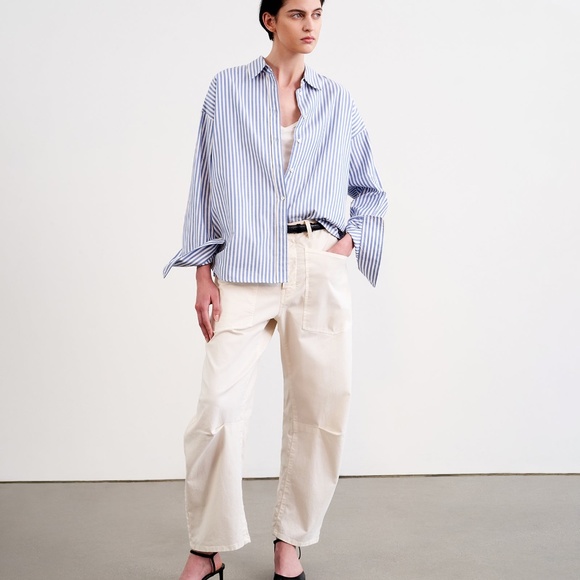 Nili Lotan Shon Pant Bowed Leg Patch Pockets Cotton Sz 12 in Eggshell - Picture 4 of 11